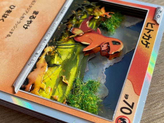 Shadowbox Pokemon Charmander 3D Card Set 151 Art 100% Handmade