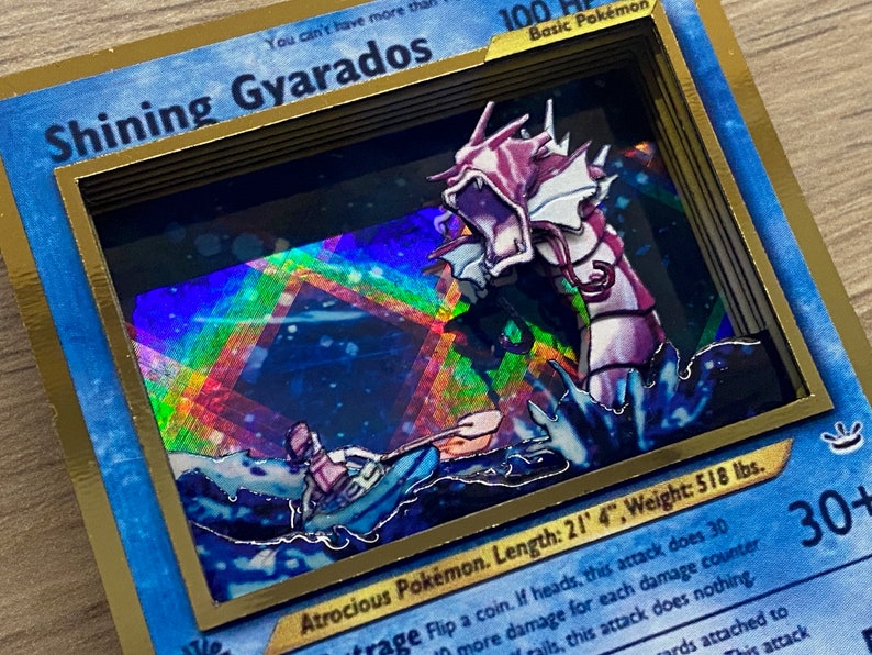 Tarjeta 3D ShadowBox Pokemon Shining Gyarados Neo Revelación 65 / 64 Arte 100% Diorama hecho a mano imagen 1