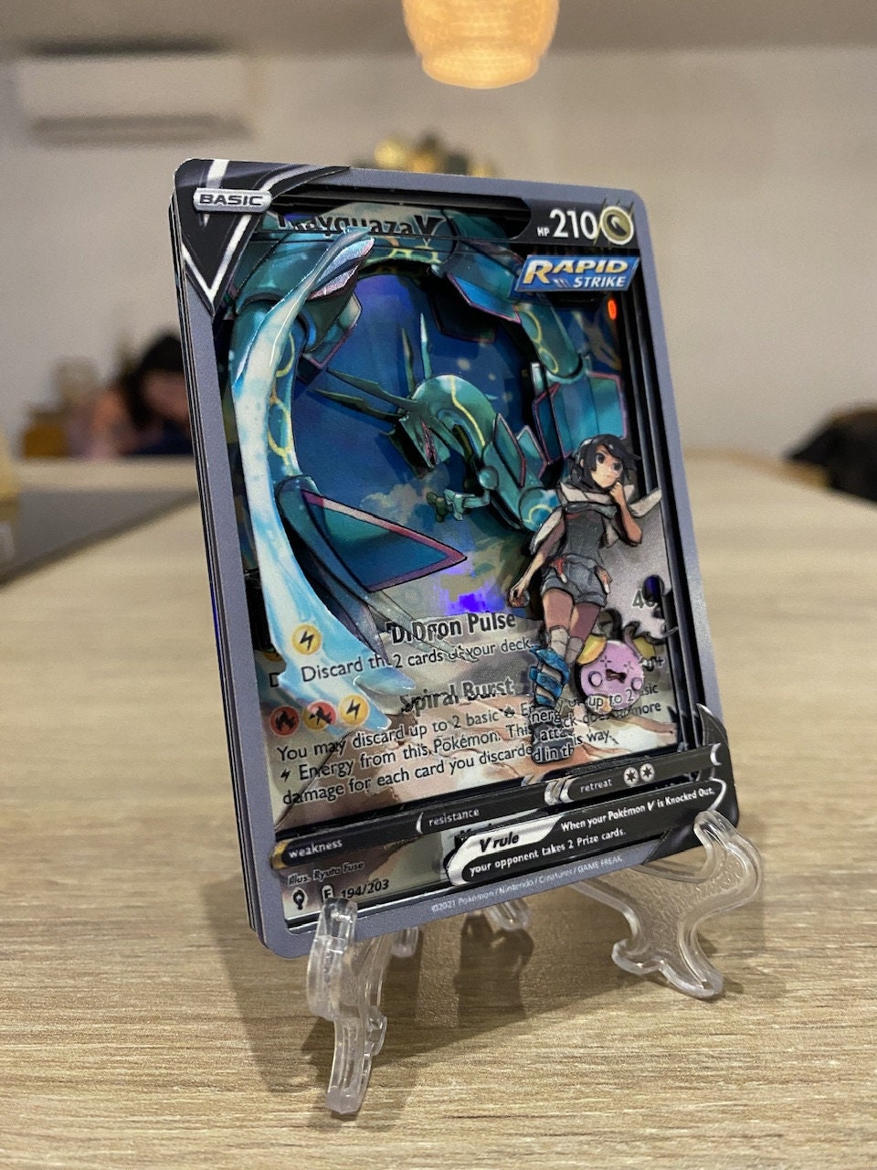 ShadowBox Pokemon Rayquaza V Evolving Skies Art 3D-Karte 100 % handgefertigtes Diorama