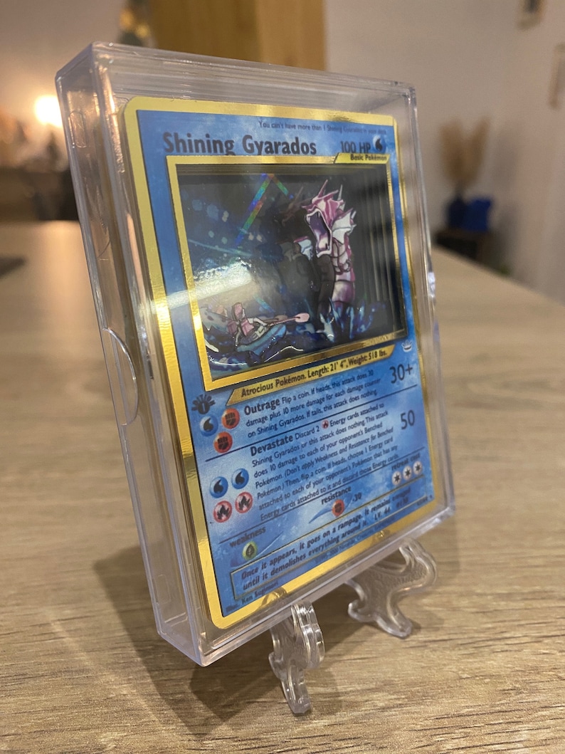 Tarjeta 3D ShadowBox Pokemon Shining Gyarados Neo Revelación 65 / 64 Arte 100% Diorama hecho a mano imagen 4
