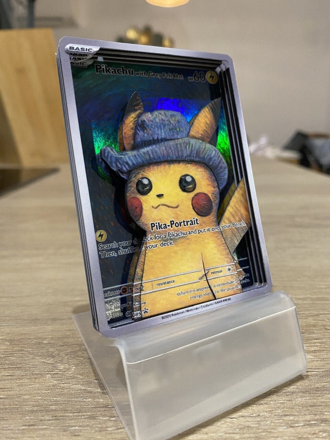 3D Card Shadowbox Pokemon Pikachu Van Gogh Promo Art 100% Handmade
