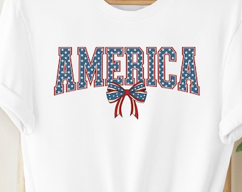 America Bow PNG, Patriotic America PNG, Coquette 4th Of July Design, Vintage USA Sublimation, American Flag Bow Png