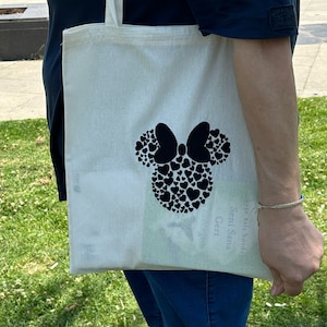 Disney Vacation Canvas Bag, Minnie Mouse Tote Bag, Minnie Mouse Tote, Handmade Gift for Disney Fan, Minnie Mouse Bow Embroidered image 1