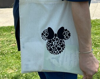 Bolso de lona de Disney Vacation, bolso de mano de Minnie Mouse, bolso de Minnie Mouse, regalo hecho a mano para fans de Disney, lazo de Minnie Mouse bordado