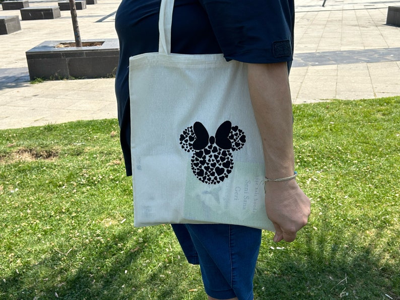 Disney Vacation Canvas Bag, Minnie Mouse Tote Bag, Minnie Mouse Tote, Handmade Gift for Disney Fan, Minnie Mouse Bow Embroidered image 1