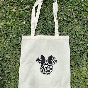 Disney Vacation Canvas Bag, Minnie Mouse Tote Bag, Minnie Mouse Tote, Handmade Gift for Disney Fan, Minnie Mouse Bow Embroidered image 4