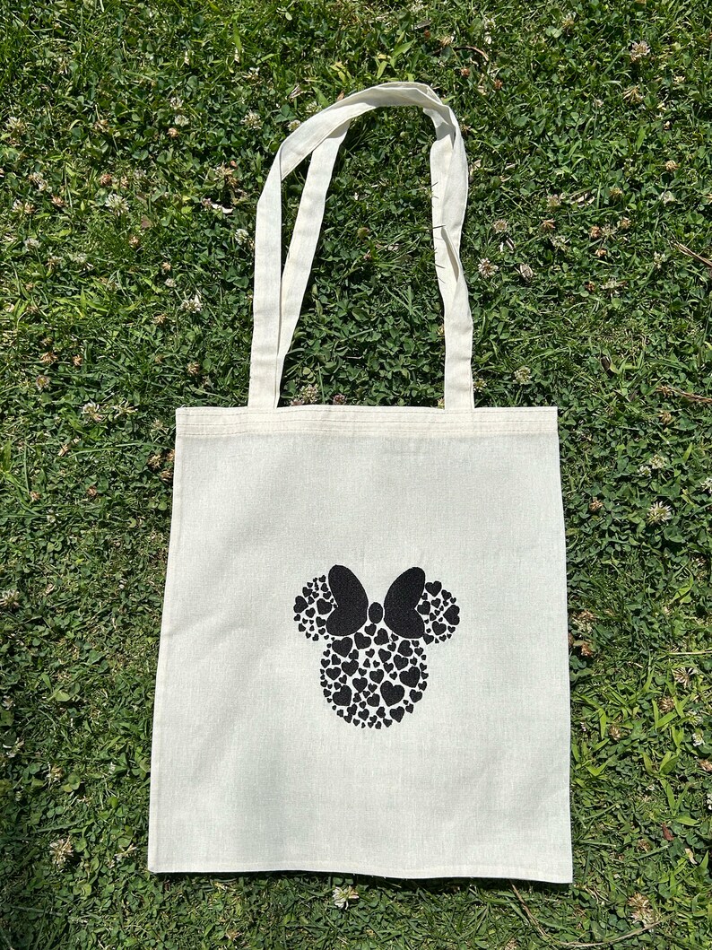 Disney Vacation Canvas Bag, Minnie Mouse Tote Bag, Minnie Mouse Tote, Handmade Gift for Disney Fan, Minnie Mouse Bow Embroidered image 4