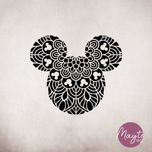 Floral Mouse Svg, Mandala Mouse Svg, Orelhas de mouse mágicas Svg, Presente para ela Svg, Design para família Svg, Cricut Mouse Svg, Download digital