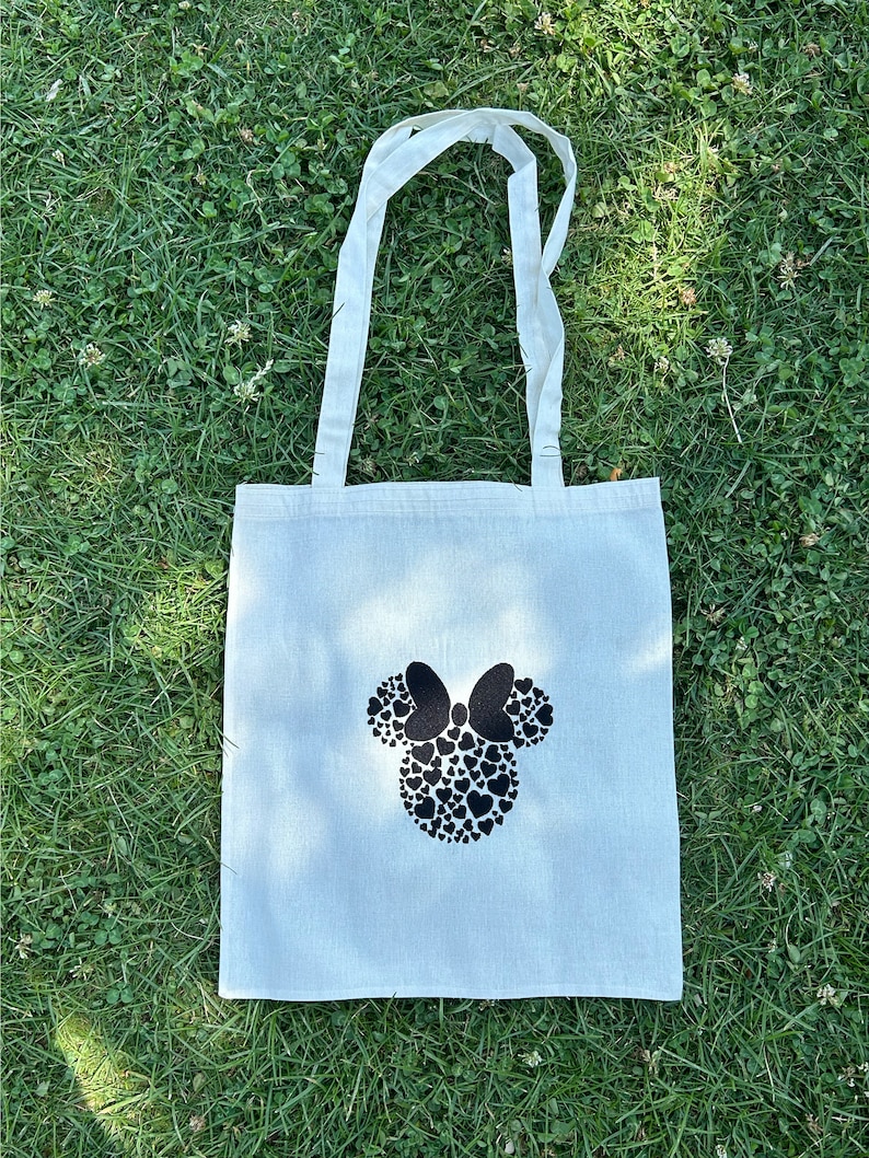 Disney Vacation Canvas Bag, Minnie Mouse Tote Bag, Minnie Mouse Tote, Handmade Gift for Disney Fan, Minnie Mouse Bow Embroidered image 2