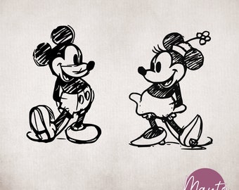 Mickey & Minnie Mouse Couple Sketch SVG, Disney Matching Shirt Design, Disney Trip Couple Gift, Cricut Files for Shirts, DIY Disney Apparel