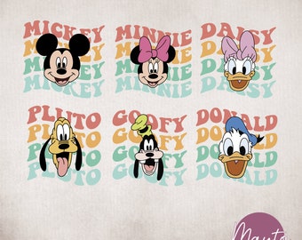 Disney Friends Retro PNG Bundle • Mickey Minnie Donald Daisy Goofy Pluto SVG • Vintage Family Shirt Design