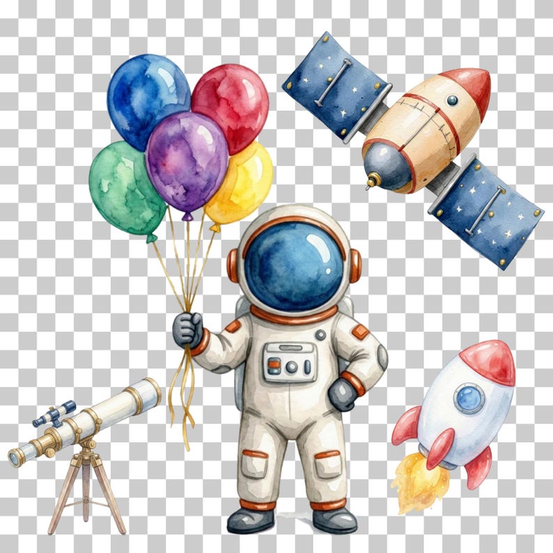Outer Space Watercolor Clipart Bundle, Astronaut Rocket Planets (40 PNG ...