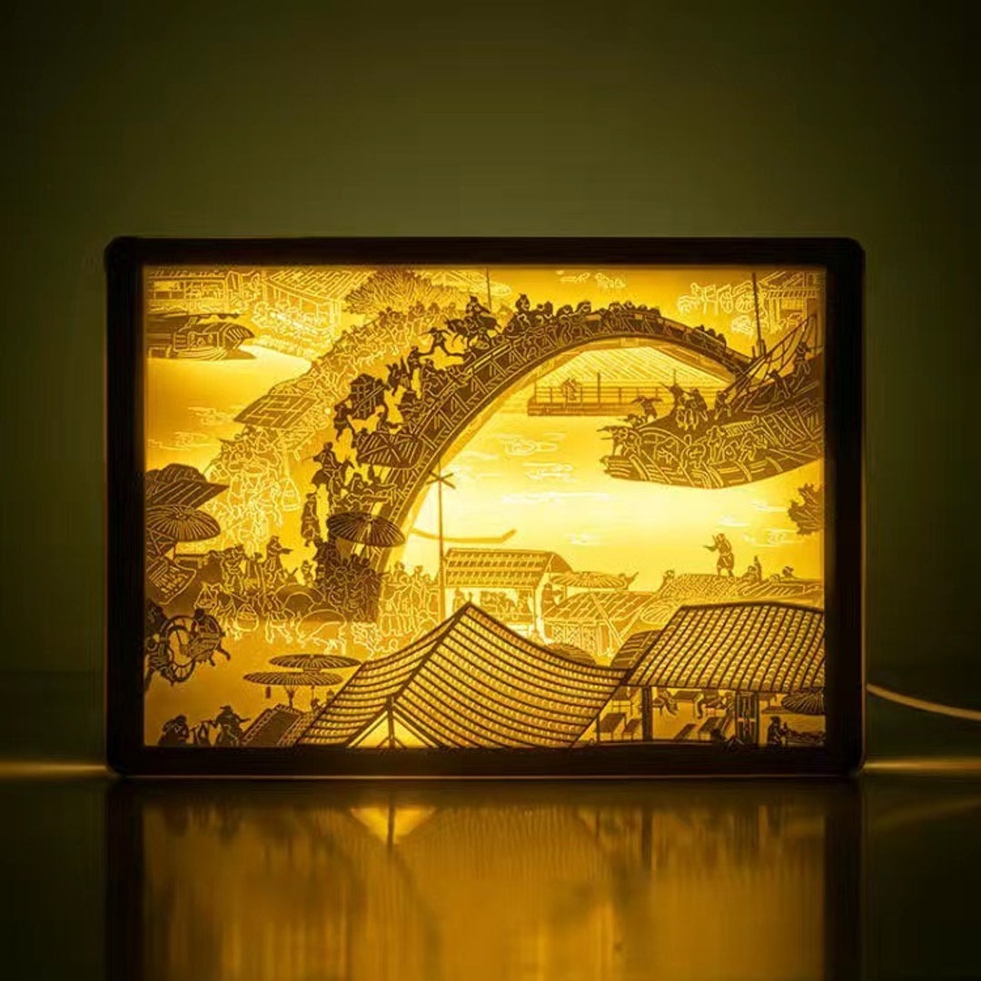Chinese Paper Craving Desk Lamp, Paper Cutout Lamp, Bedside Lamp