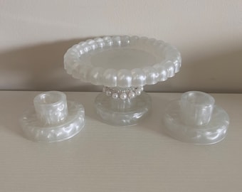 Unity Candle Holder Set|Resin Candle Holder|White iridescent Candle Holder