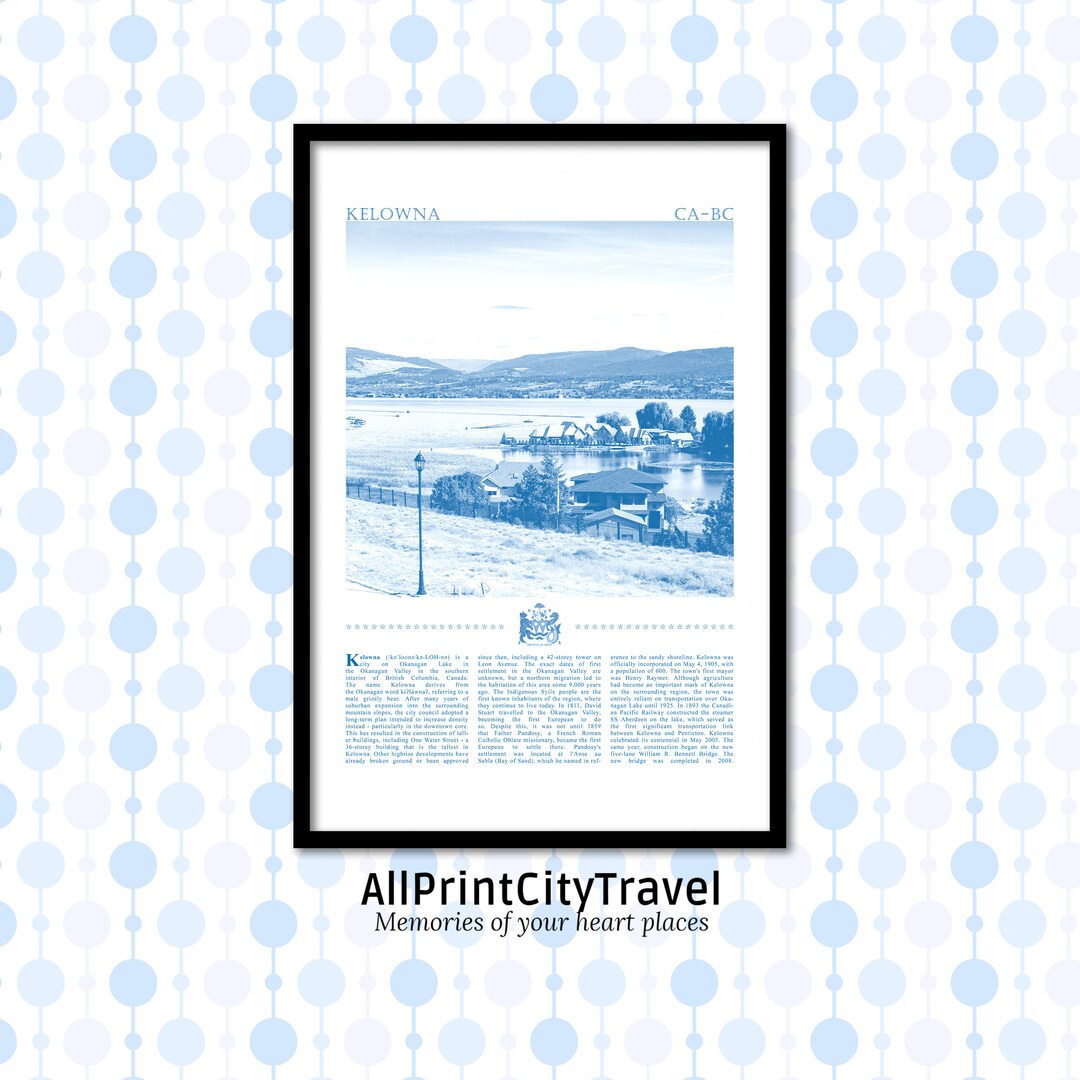 Kelowna Print Kelowna Wall Art Kelowna Color Map City Map Etsy