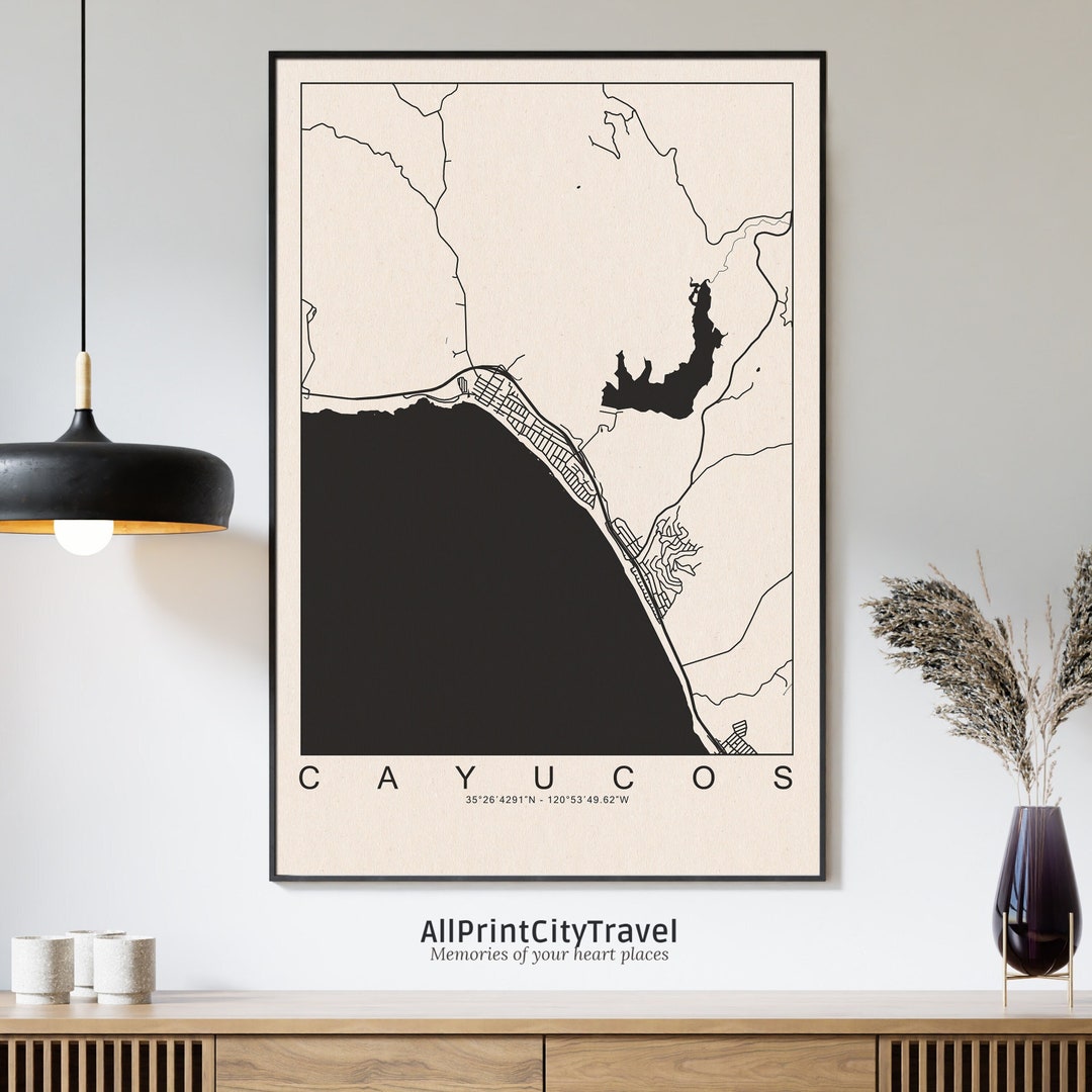 Cayucos Poster Map, City Travel Print, Poster Print, Print Black and ...