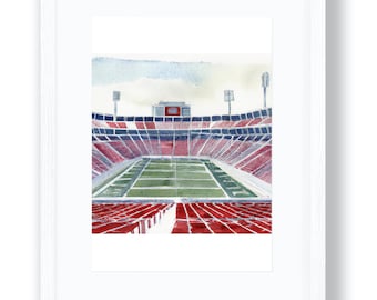 Ole Miss - Vaught Hemingway Watercolor Art Print, Original Digital Printable, University of MS Football Stadium, Oxford
