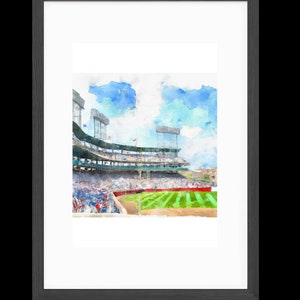 Chicago, IL - Watercolor Art Print, Original Digital Printable, Wrigley Stadium Watercolor Wall Art