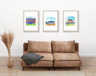Gators - 3-PAKET Ben Hill Griffin Stadium akvarell konsttryck, original digitalt utskrivbart, University of Florida Football, Gainesville