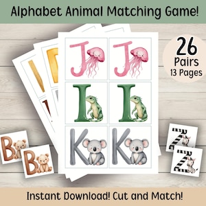 Jeu d'associations de lettres ABC Jeu de puzzle d'associations de lettres Jeu de mémoire de l'alphabet Activité de téléchargement numérique Reconnaissance des lettres