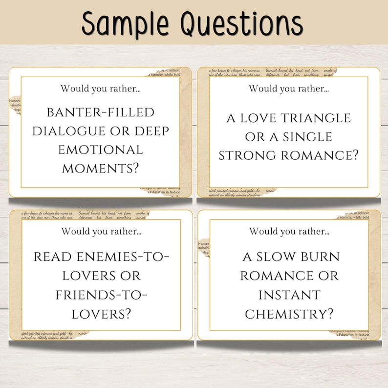 Bookish Would You Rather Cards, Printable Game for Book Club, Romance Readers, Girls Night Game, Digital Download image 4