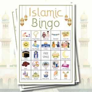 Islamische Bingokarten Druckbare Homeschool Islam Aktivität Kinder und Erwachsene Muslimische Aktivität Islamische Spiel Muslimische Parties Bingo Muslimischen Spiel Islam