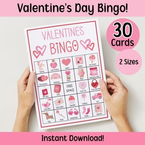 Cartes de bingo pour la Saint-Valentin à imprimer pour la classe, activité de Saint-Valentin pour enfants et adultes, jeu de bingo pour la fête de la Saint-Valentin, soirée de jeux en famille, bingo en coeur