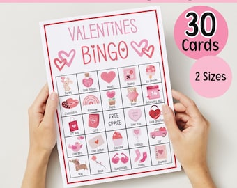 Valentines Day Bingo Cards Printable Classroom Valentines Activity Kids and Adults Valentines Party Game Bingo Family Game Night Heart Bingo