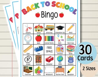 Bingo för skolan, klassrumsspel, spel för skolan, utskrivbara spel, aktivitetsbingo för skolstudenter, spel direktnedladdning