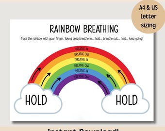 Rainbow Breathing Printable for Kids Calm Down Corner Activity Emotional Regulation Tool Mindfulness for Kids Grounding Breathing Exercises