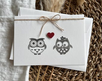 Grußkarte | handgemachte Karte | Valentinstag | Liebe | Karte mit Eule | Doppelkarte mit Umschlag | Kartenherstellung | handgemachte Karte