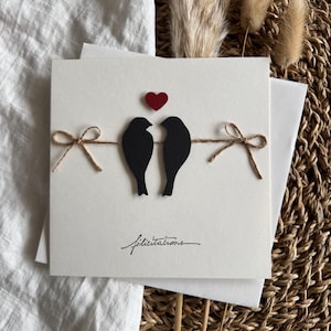 Grußkarte | Hochzeitskarte | Herzlichen Glückwunsch | Liebe | Vögel | Herz | Doppelkarte mit Umschlag | Kartenladen | handgemachte Karte | Rot