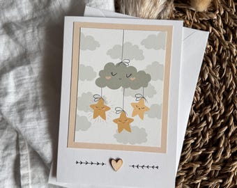 Geburtskarte | Grußkarte | Herzlichen Glückwunsch | Baby | Geburt | Wolke | Doppelkarte mit Umschlag | Kartenladen | handgemachte Karte