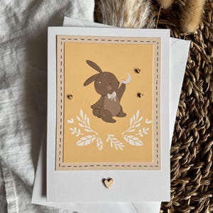 Geburtskarte | Grußkarte | Herzlichen Glückwunsch | Baby | Geburt | Kaninchen | Doppelkarte mit Umschlag | Kartenladen | handgemachte Karte