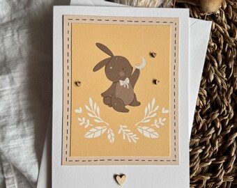 Geburtskarte | Grußkarte | Herzlichen Glückwunsch | Baby | Geburt | Kaninchen | Doppelkarte mit Umschlag | Kartenladen | handgemachte Karte