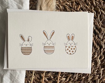 Grußkarte | handgemachte Karte | Frühling | Ostern | Frohe Ostern | Kaninchen | Doppelkarte mit Umschlag | Kartenladen | faire Handkarte