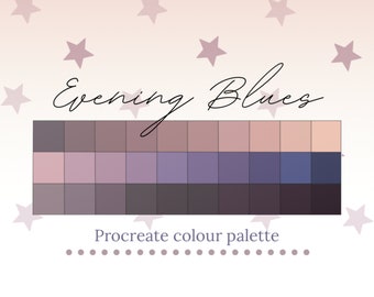 Evening Blues by Oleander | Procreate color palette | Procreate swatches | Purple, Blue, Pink, Brown, Neutral | Digital art | iPad Procreate