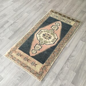2x3 Blue Pink Small Rug, Vintage Oushak Rug, Anatolian Carpet, Home Rug, Bohemian Rug, Bathroom Rug 1.8x3.4 ft. / 57x105 cm.