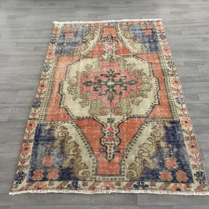 4x7 Middle Eastern Nomadic Rug, Handmade Wool Rug, Vintage Oushak Rug, Floor Rug, Antique Rug, Living Room Rug 4.2x6.6 ft. Area Rug