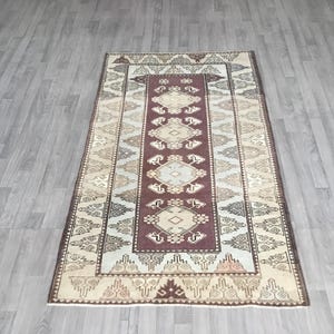4x7 Western Anatolian Rug, Area Rug, Home Decor Rug, Bohemian Decor Rug, Muted Rug, Kitchen Rug, Bedroom Rug, Purple Beige Rug 3.7x6.5 ft.