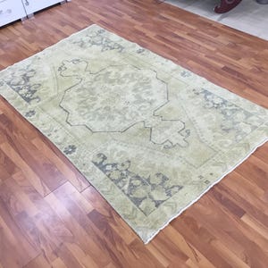5x8 Area Rug, Turkish Rug, Hand Knotted Rug, Vintage Rug, Oushak Rug, Antique Rug, Beige Blue Green Rug, Decorative Rug 4.5x7.6 ft.