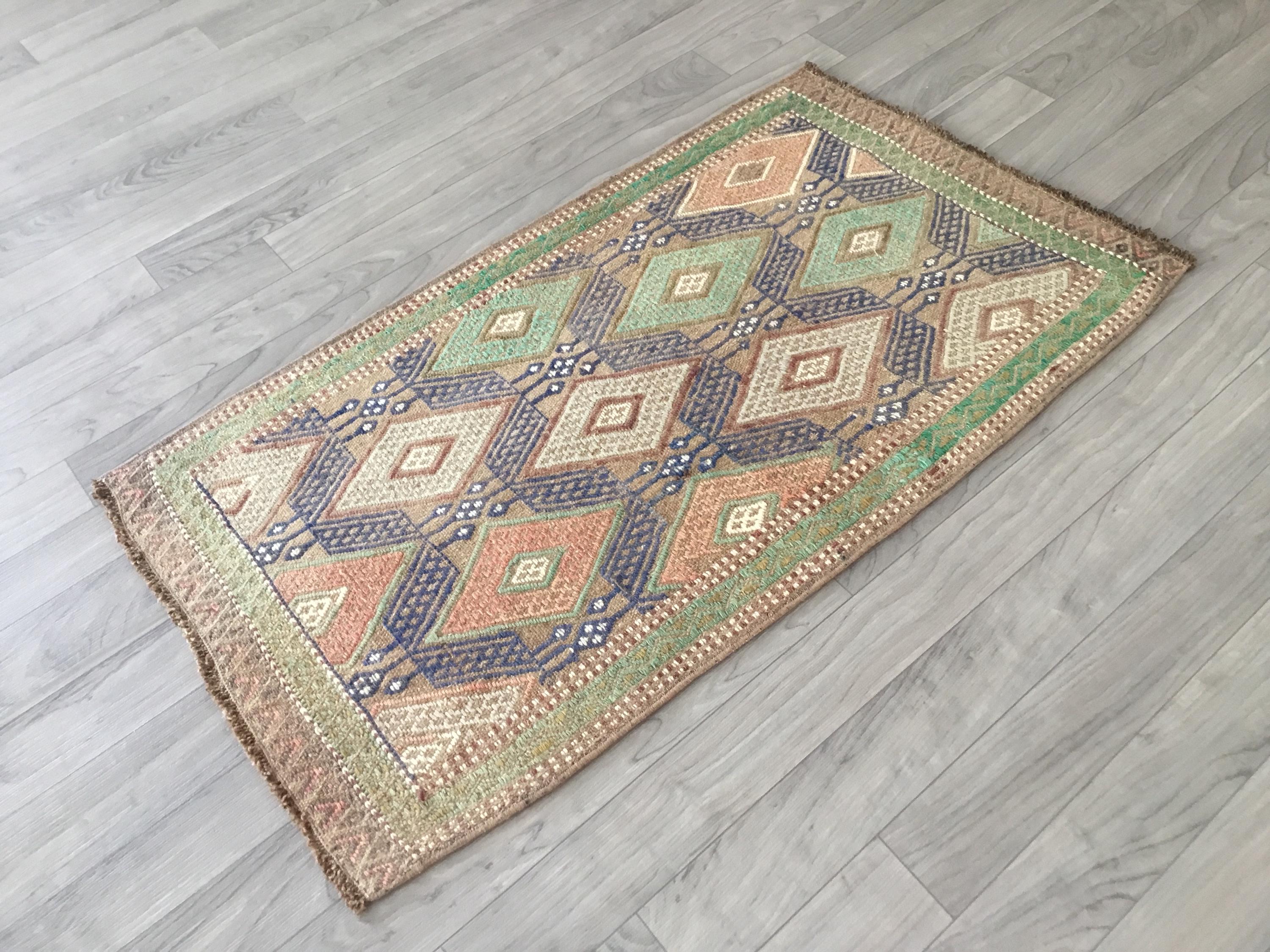 ヴィンテージ セシム キリム ラグ 2x3: ハンドメイド ウール