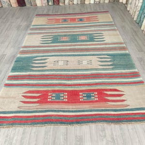 6x9 Vintage Kilim Rug, Area Rug, Handmade Wool Rug, Bohemian Decor Rug, Home Decor Rug, Muted Rug 5.9x8.8 ft. Kitchen Rug