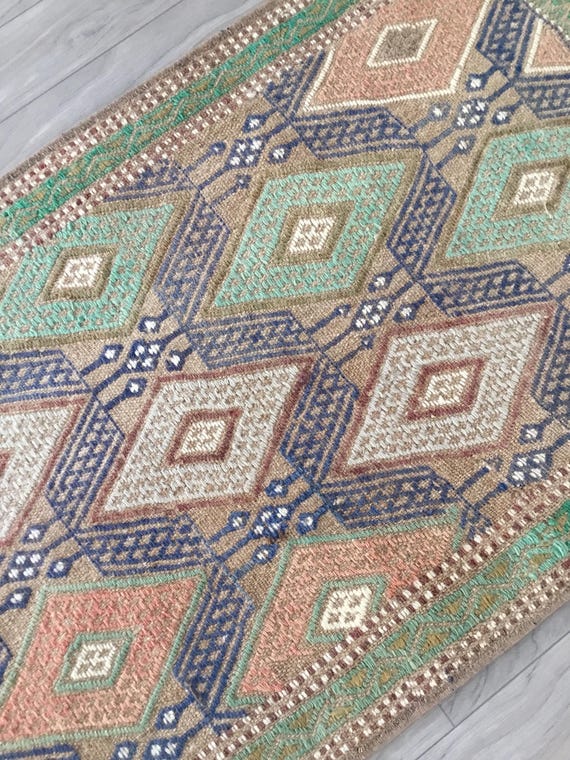 ヴィンテージ セシム キリム ラグ 2x3: ハンドメイド ウール