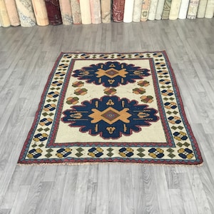 4x6 Turkish Area Rug, Colorful Rug, Handmade Wool Rug, Farmhouse Decor Rug, Oushak Hand Knotted Rug, Anatolian Nomad Rug, 4.3x5.5 ft. Rug