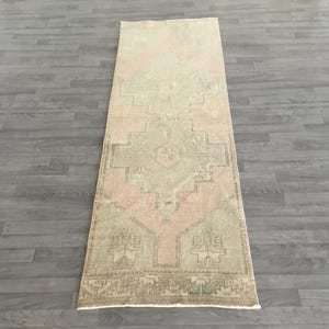 3x8 Vintage Runner Rug, Stair Runner Rug, Hallway Rug, Turkish Runner Rug, Home Decor Rug, Pink and Gray Runner Rug 2.5x7.7 ft. Runner
