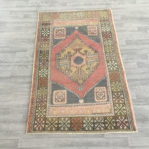 Tappeto turco 3x5, tappeto rosso e blu, tappeto Oushak antico, tappeto naturale, tappeto di lana fatto a mano, tappeto da area, tappeto vintage annodato a mano 3,3x5,4 piedi.