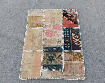2x3 turkish Patchwork Doormat rug Vintage patchwork mat rug Kitchen mat rug Wool mat rug faded mat rug Boho mat rug bath mat rug 2.0x2.9ft