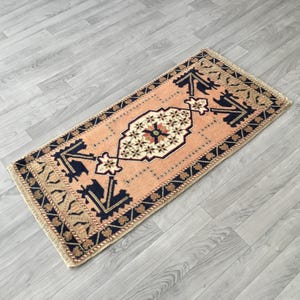 1.8x3.6 FT. Rug, Vintage Rug, 2x4 Oriental Rug, Blue Red Rug, 2x4 Handmade Wool Rug, Home Rug, Small Area Rug, Welcome Rug, Doormat Rug