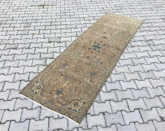 Alfombra de lana hecha a mano, estilo bohemio turco, marrón vintage (2,9 x 8,7 pies)
